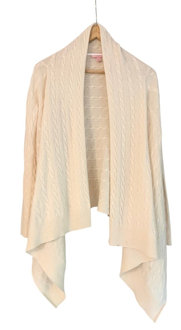 Lilly Pulitzer Ivory Cashmere Cable Knit Open Sm Draped Cardigan Wrap Sweater